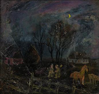 DAVID BURLIUK A Farm Scene in the Moonlight.